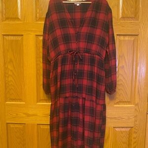 Knox Rose Red and Black Plaid Long Sleeve Dress